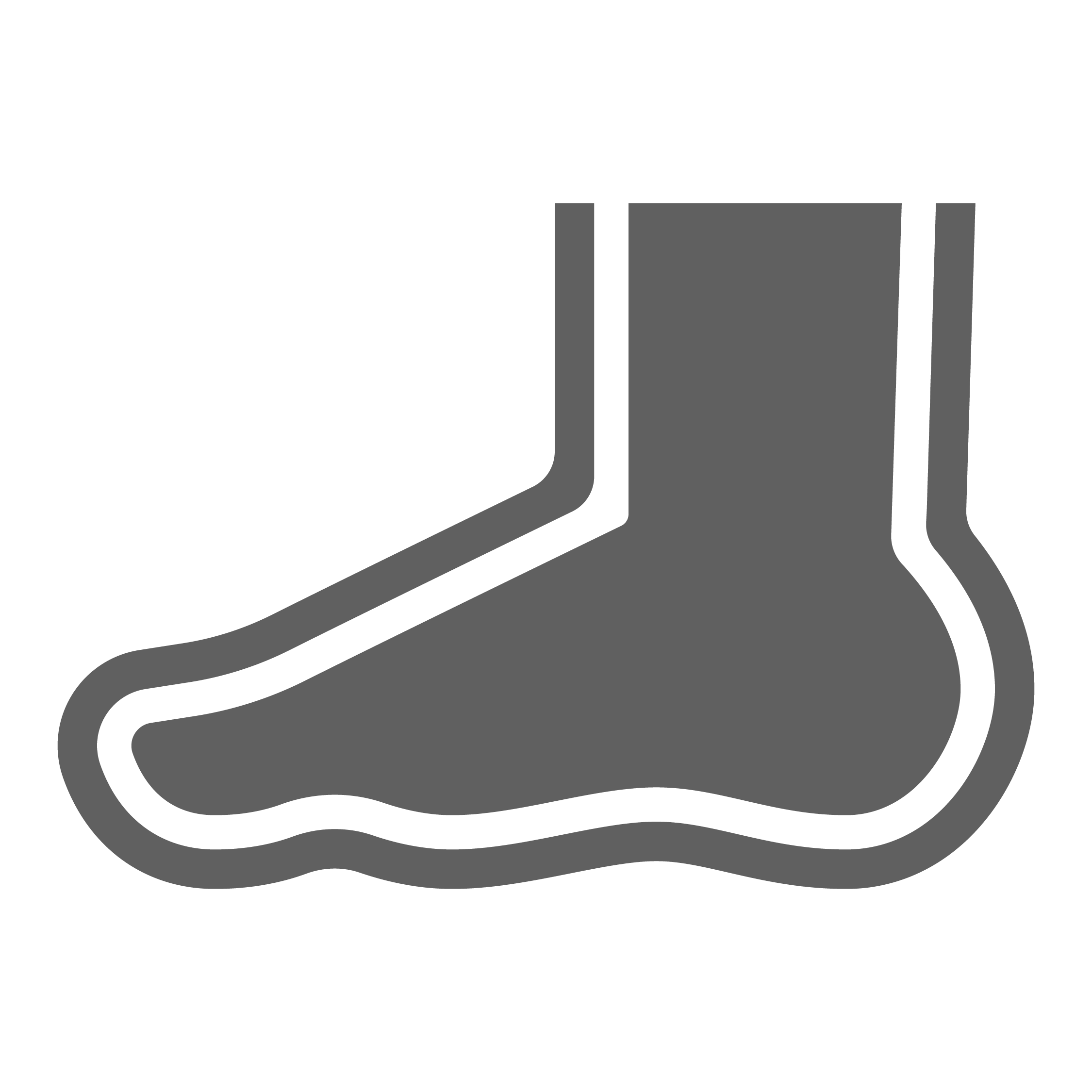 Gray foot icon with thick outline, showing side view of a foot and ankle.