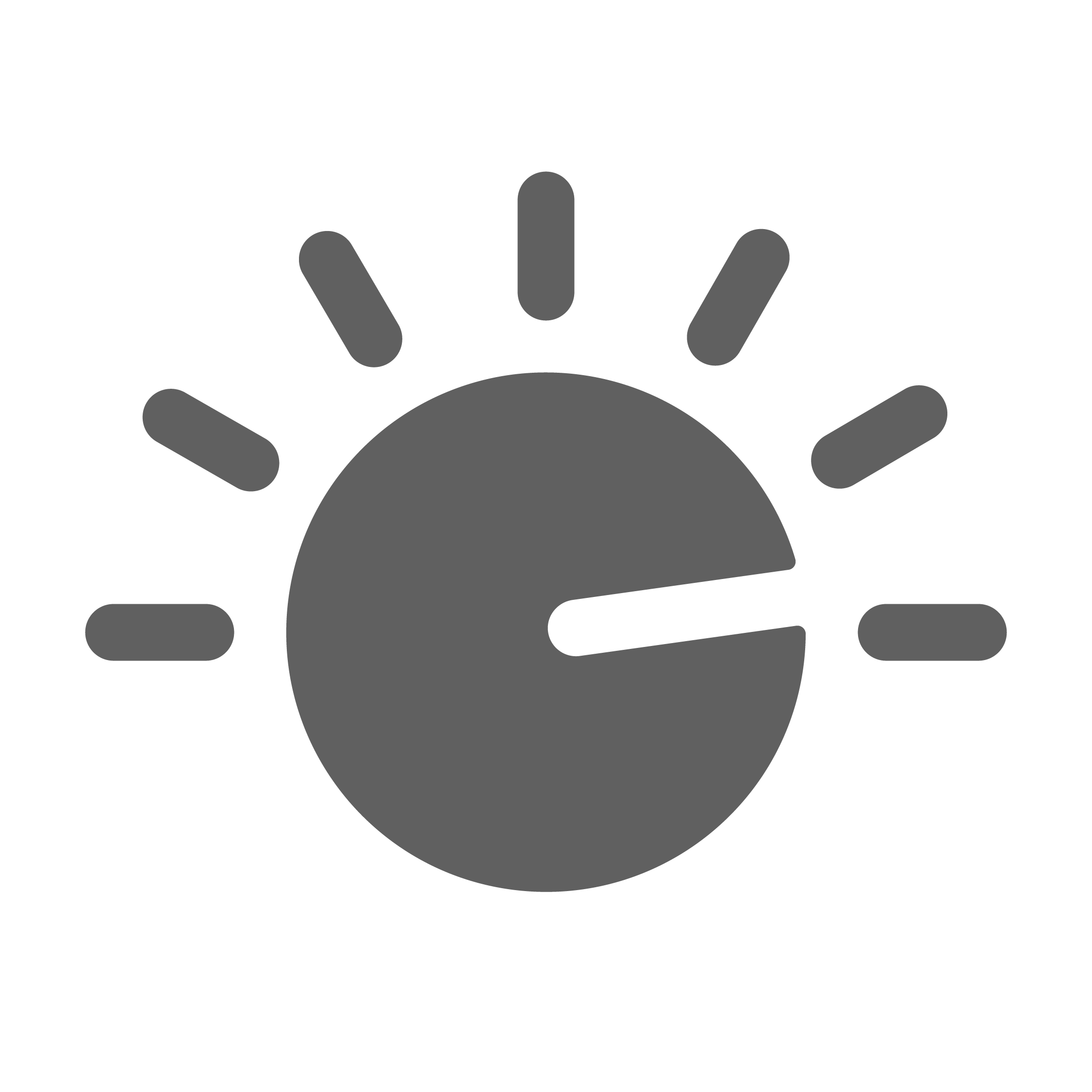 A gray, stylized sun icon with rays on a black background.
