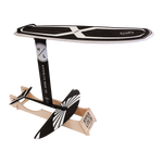 Foil Display Stand showcasing Hyperlite Foil with a wooden base.