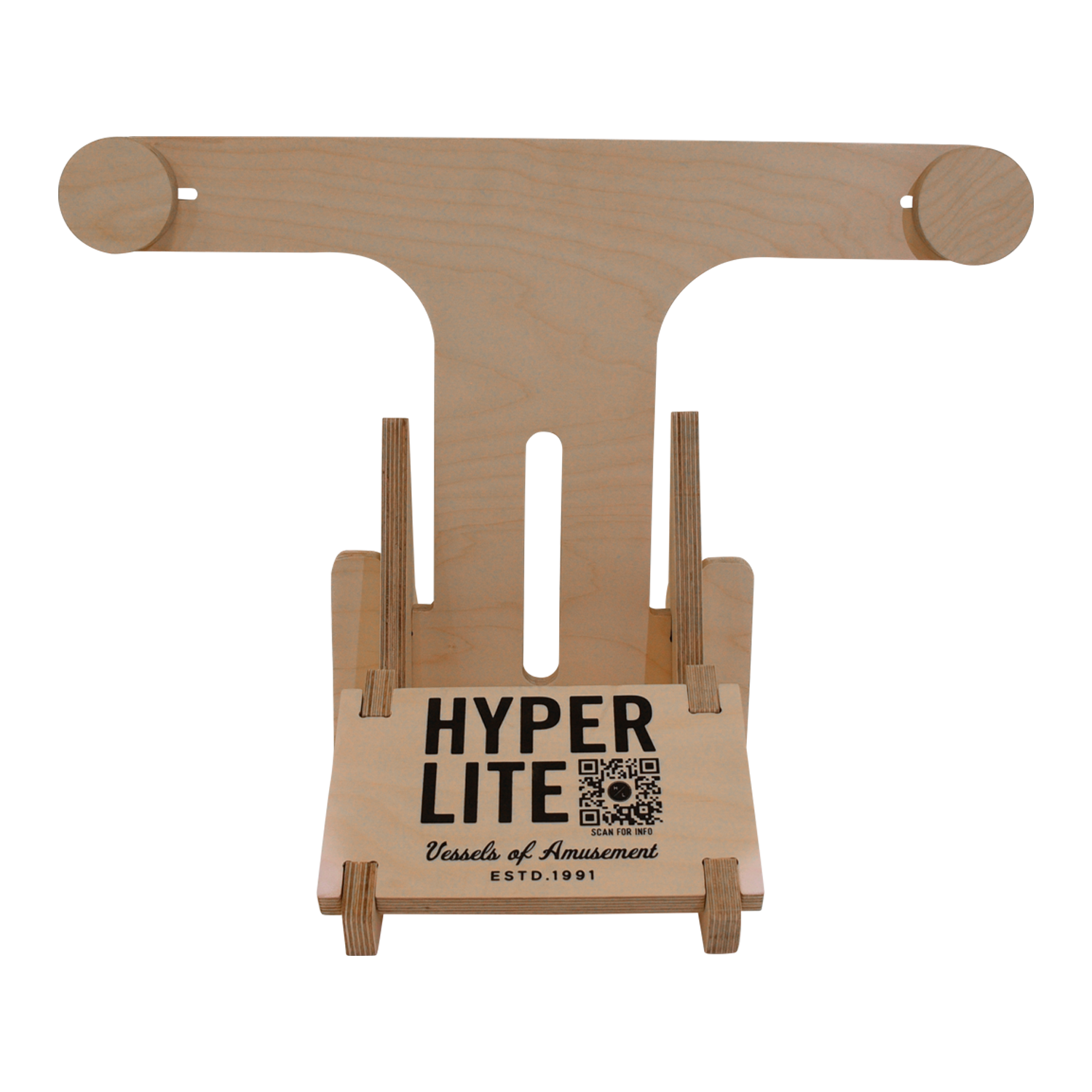 Wake& Surf Display Stand with Hyperlite logo and QR code on the base.