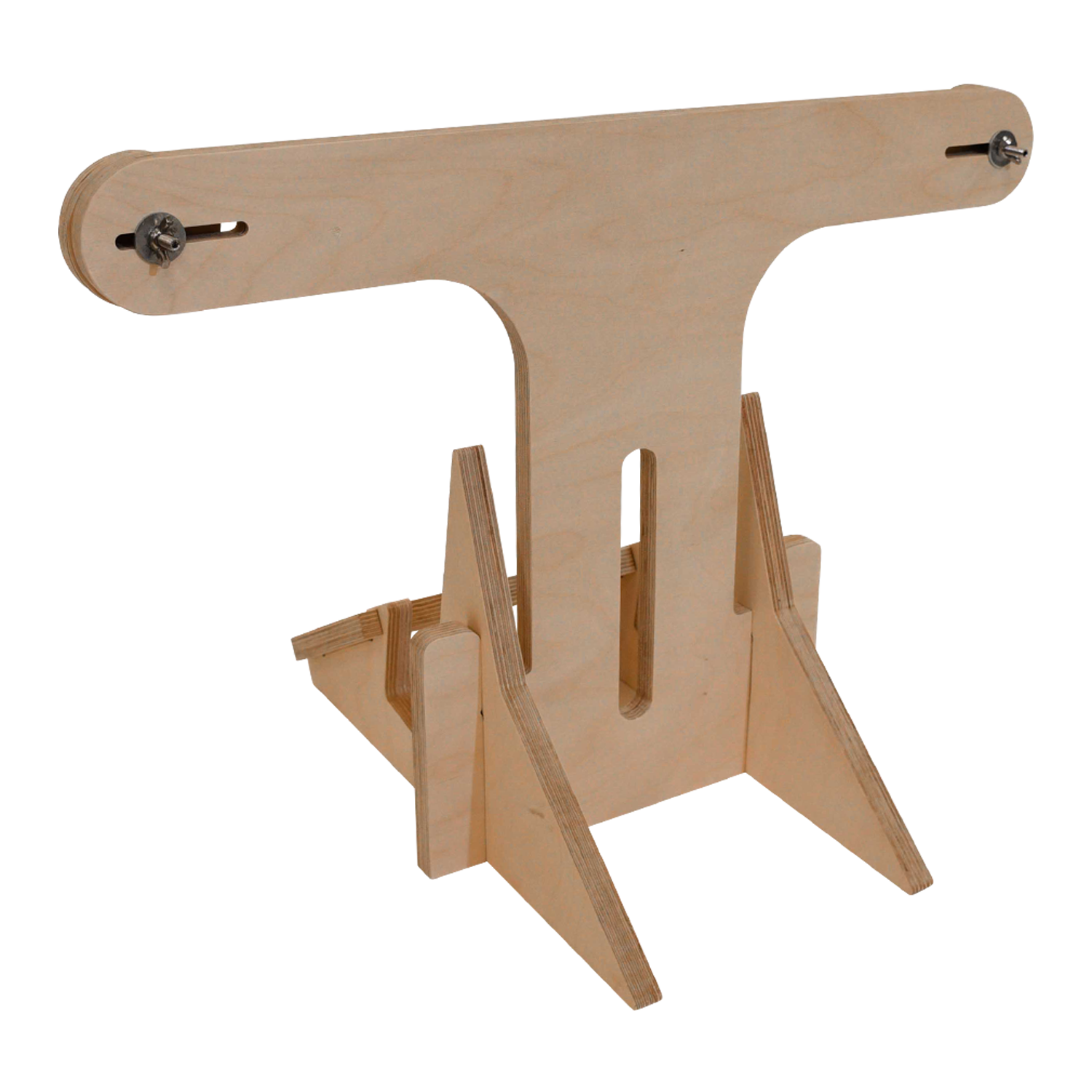 Wake& Surf Display Stand with notches and a T-shaped top.