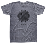 Gray HYERLITE WAKE CO. Outlier Tee Heather in Airlume cotton with a circular HL logo.