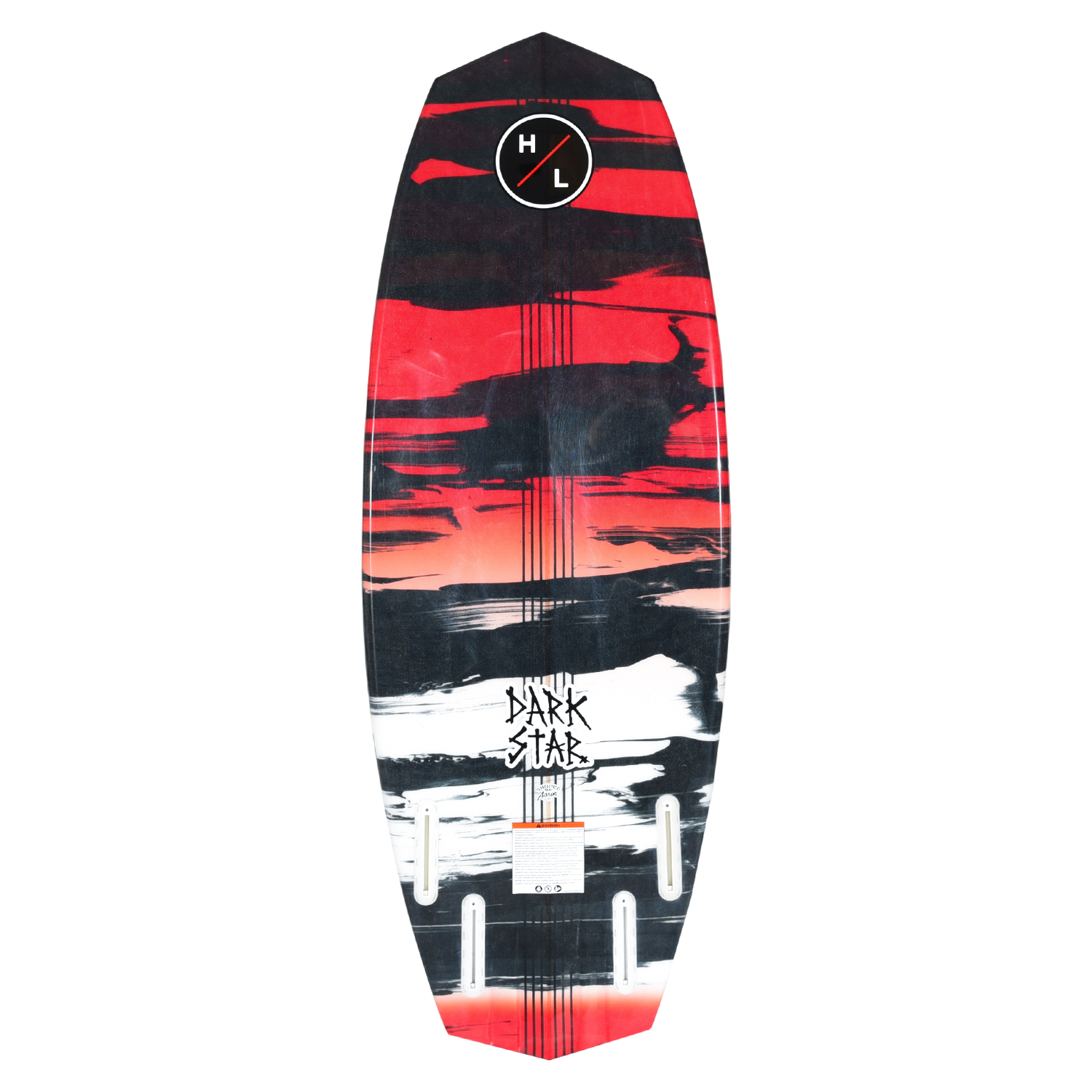 Darkstar wakeboard, red/black/white abstract design, logo for advanced surfers.