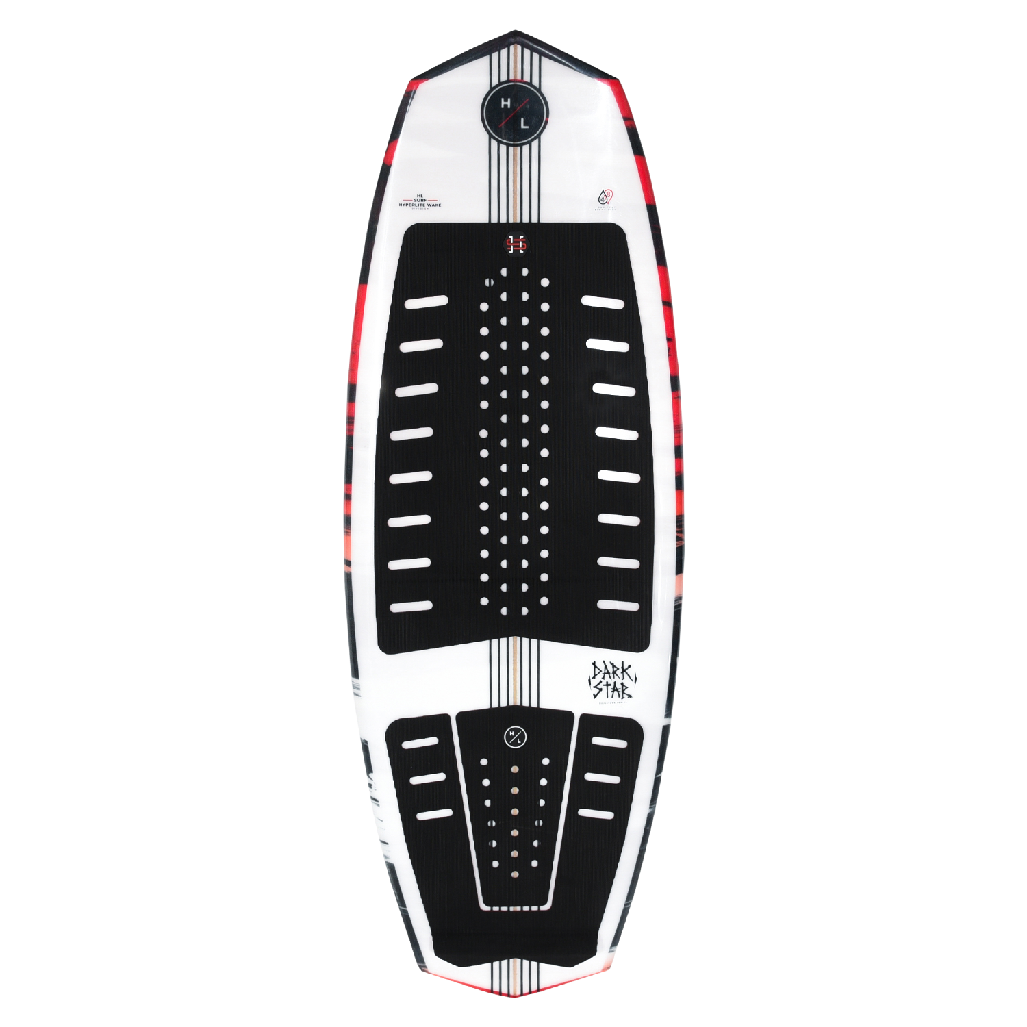 Aerial view of the sleek Darkstar wakeboard for advanced surfers.