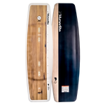 Freepress twin-tip wakeboard with a black and white logo and Blended 3-Stage Rocker.