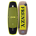 Top and base of Frenzy wakeboard, yellow/black, circular design, Woodlite Core.