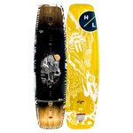 Top and base of Guara wakeboard with eco-friendly black and yellow graphic designs.