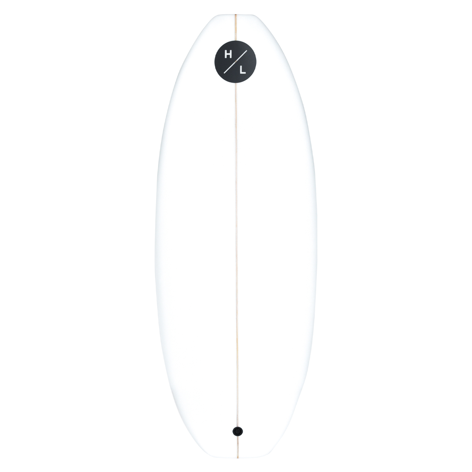 Minimalist Lobo wakeboard with twin fin, white with small black logo on top.