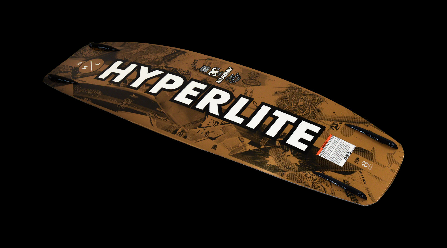 Base view of Murray Pro board with black fins and bold white text over a gold collage design.