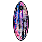 Ranger wakeboard with pink, blue, black patterns and thruster fin setup.