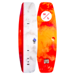 Top and base of colorful TNT wakeboard with E-Core Construction designs in red, white, and orange.