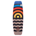 Union wakeboard with stripes and waves, featuring a top right Woodlite Core logo.