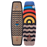 Top and base of colorful Union wakeboard with wave and drop motifs feature a strong Woodlite Core.
