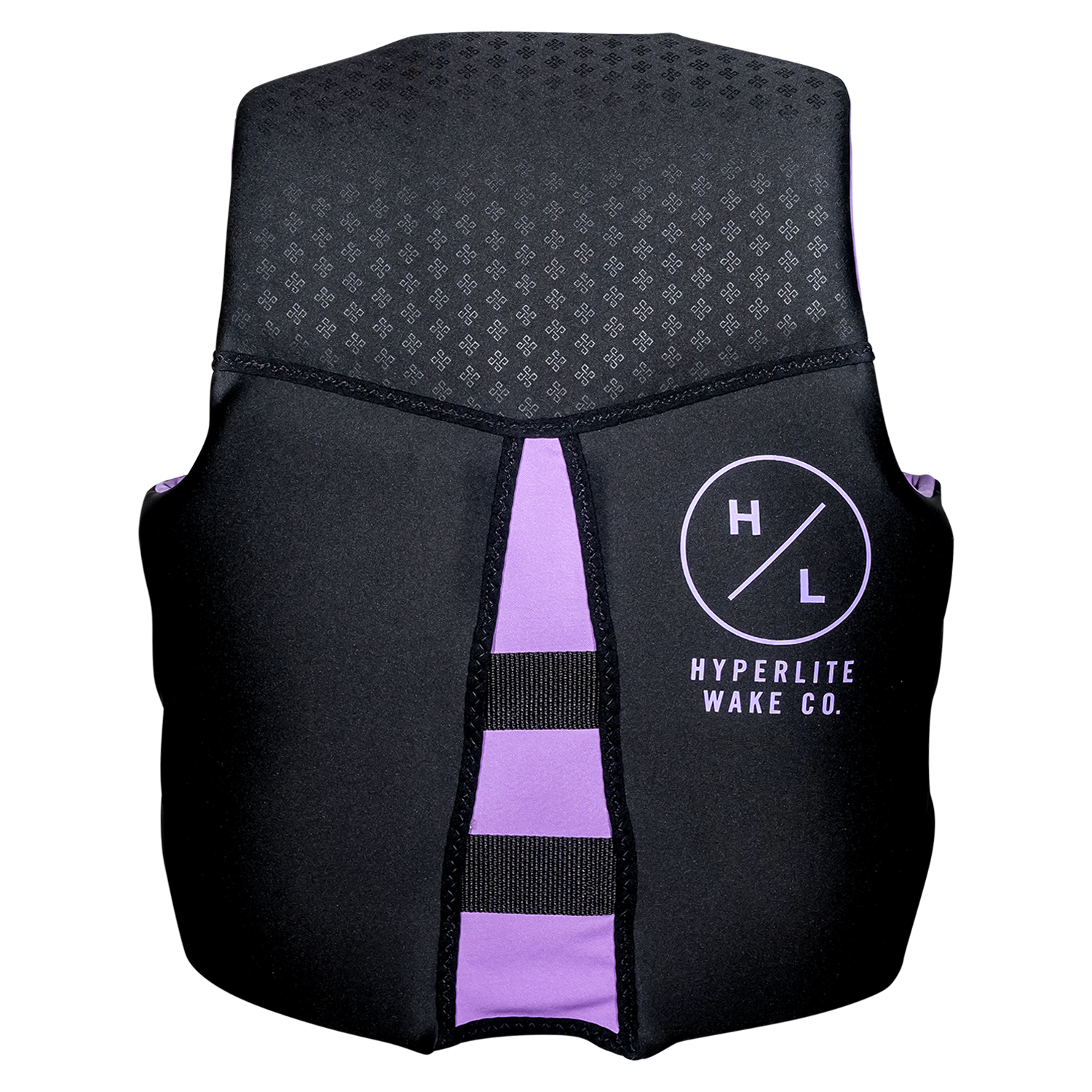 Black and purple Ambition life jacket by Hyperlite with True Flex Technology logo front.