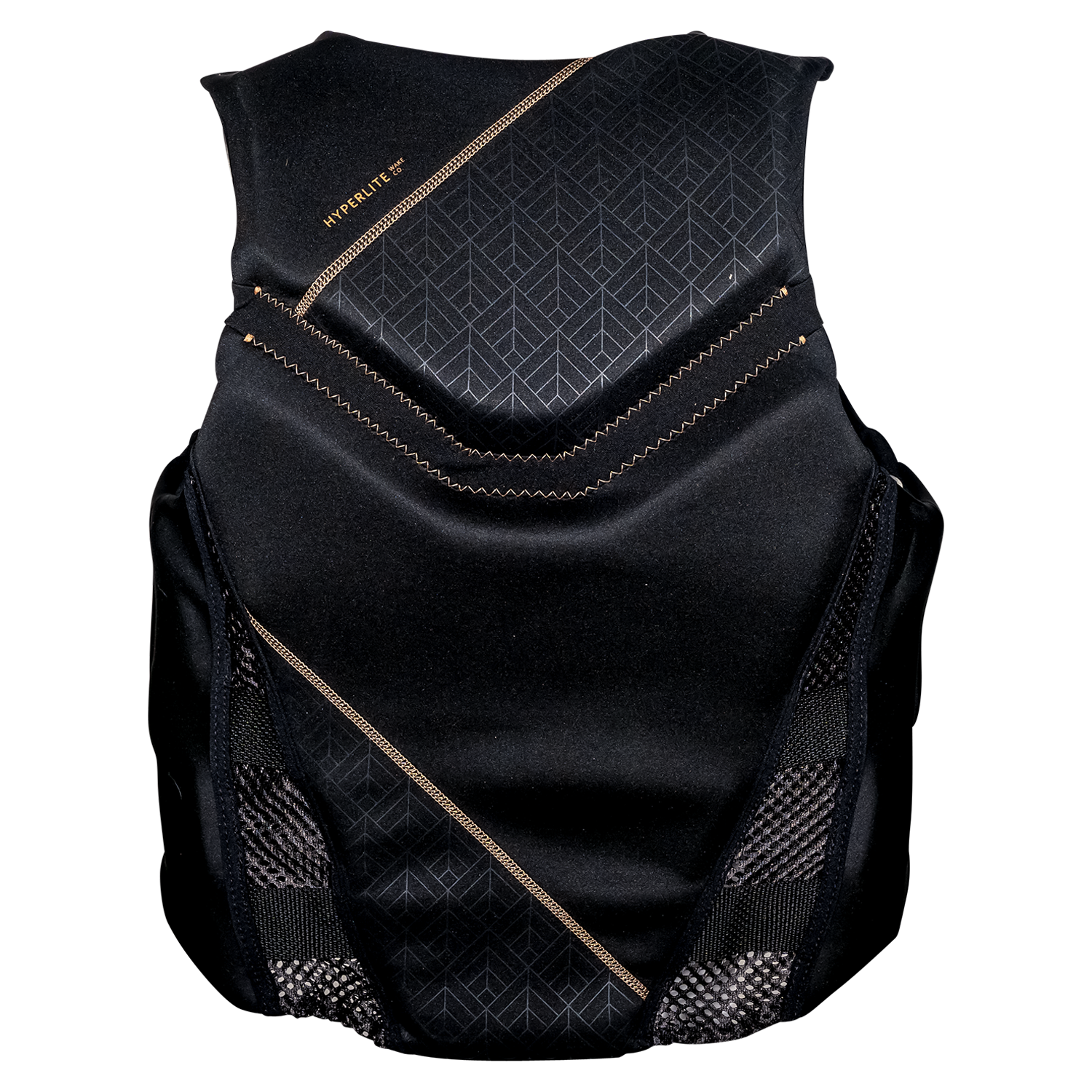 Black Womens Domain Vest, geometric textured design, mesh panels, US Coast Guard approved.
