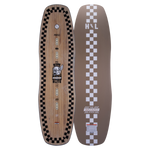 Top and base of Wizardstick wakeboard: checkered borders and brown Trever Maur pattern.