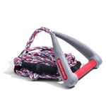 Angled view of 30' Pro Surf Rope - Grey featuring padded handle and grip.