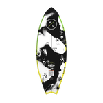 Base view of Broadcast wakesurf board in black and white abstract graphics.
