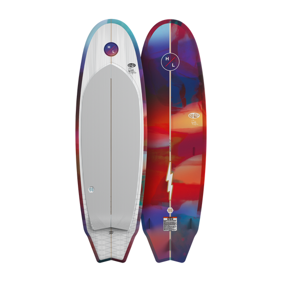 Top and base view of Landlock board showing white deck with traction pad and abstract underside.