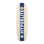 Bottom view of Murray wakeboard with bold gold sunburst and vertical Hyperlite logo.
