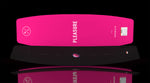 Flat display of Pleasure wakeboard with black top and pink base featuring logo text.