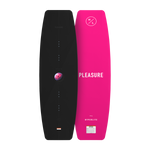 Top and base view of Pleasure wakeboards with black top and pink base in contrast.