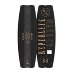 Top and bottom view of Rage Loaded wakeboard with black base and copper graphics.