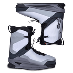Wakeboard boots in gray and white with ZER02 Binding.