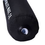 Close-up of a Boat Bumper, black and inflatable, with an end valve.