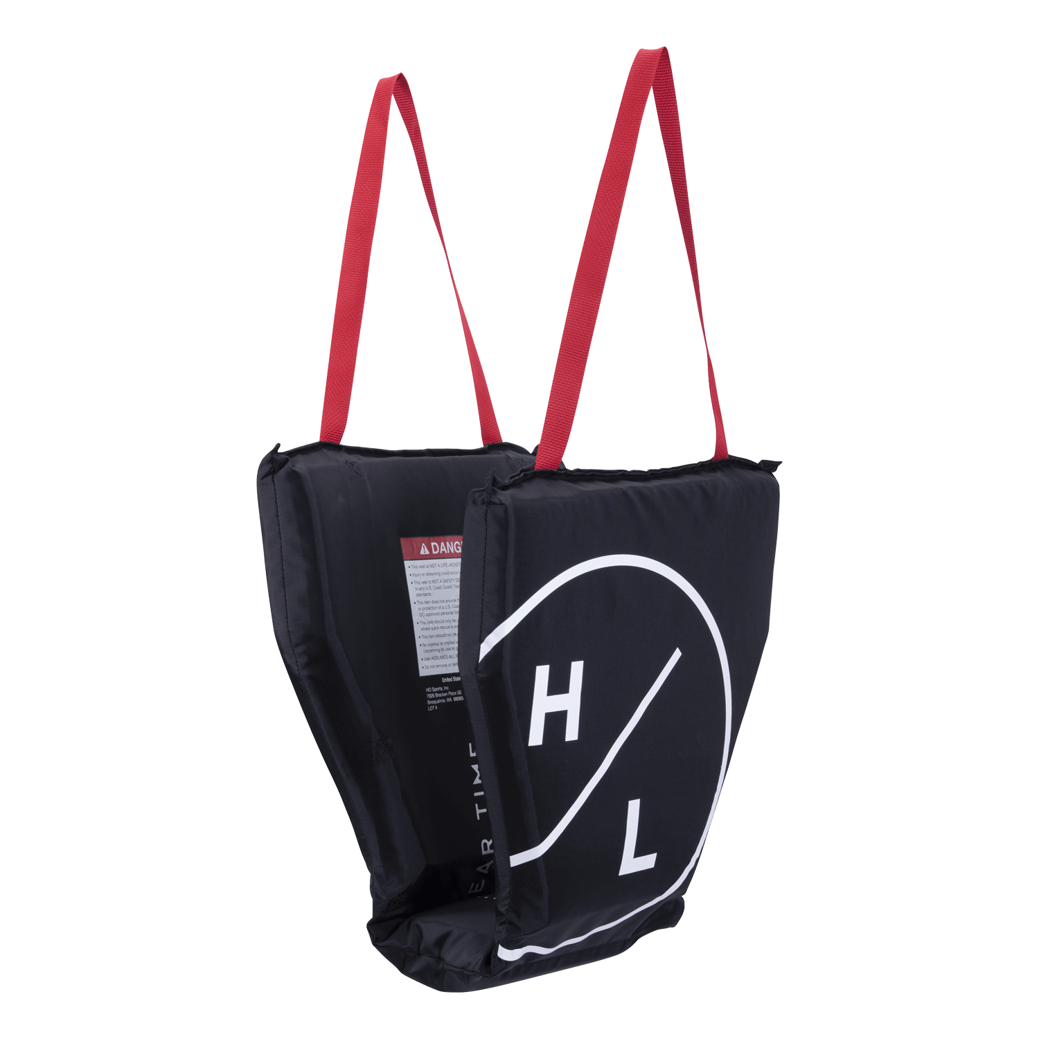 Black HL Cove Cushion with red straps and H L logo. Ideal padded seat.