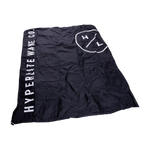 Black HYPERLITE WAKE CO. flag: Circle logo, fleece-lined boat blanket w/ heater hook up.