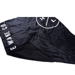 Hyperlite Heater Boat Blanket: Black fabric, white text/logo, fleece lined, partially folded.