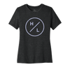 Wolfpack Tee: Black soft blend ladies T-shirt with a circular H/L logo on the front.