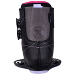 Jinx Binding: Black boot with white stitching, gray accents, perfect for beginner riders.