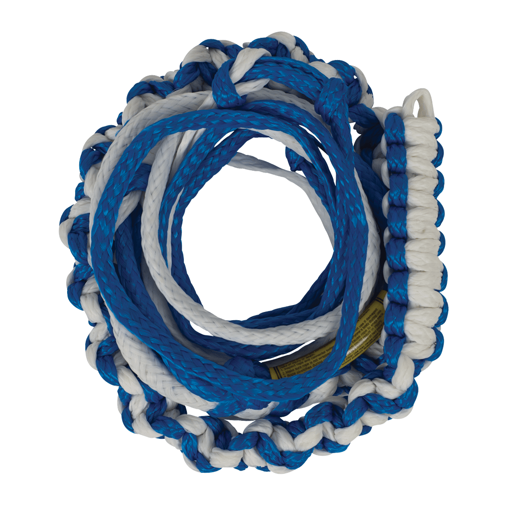 20 Knotted Surf Rope in blue and white Hyper-Braid Design with a sturdy handle.