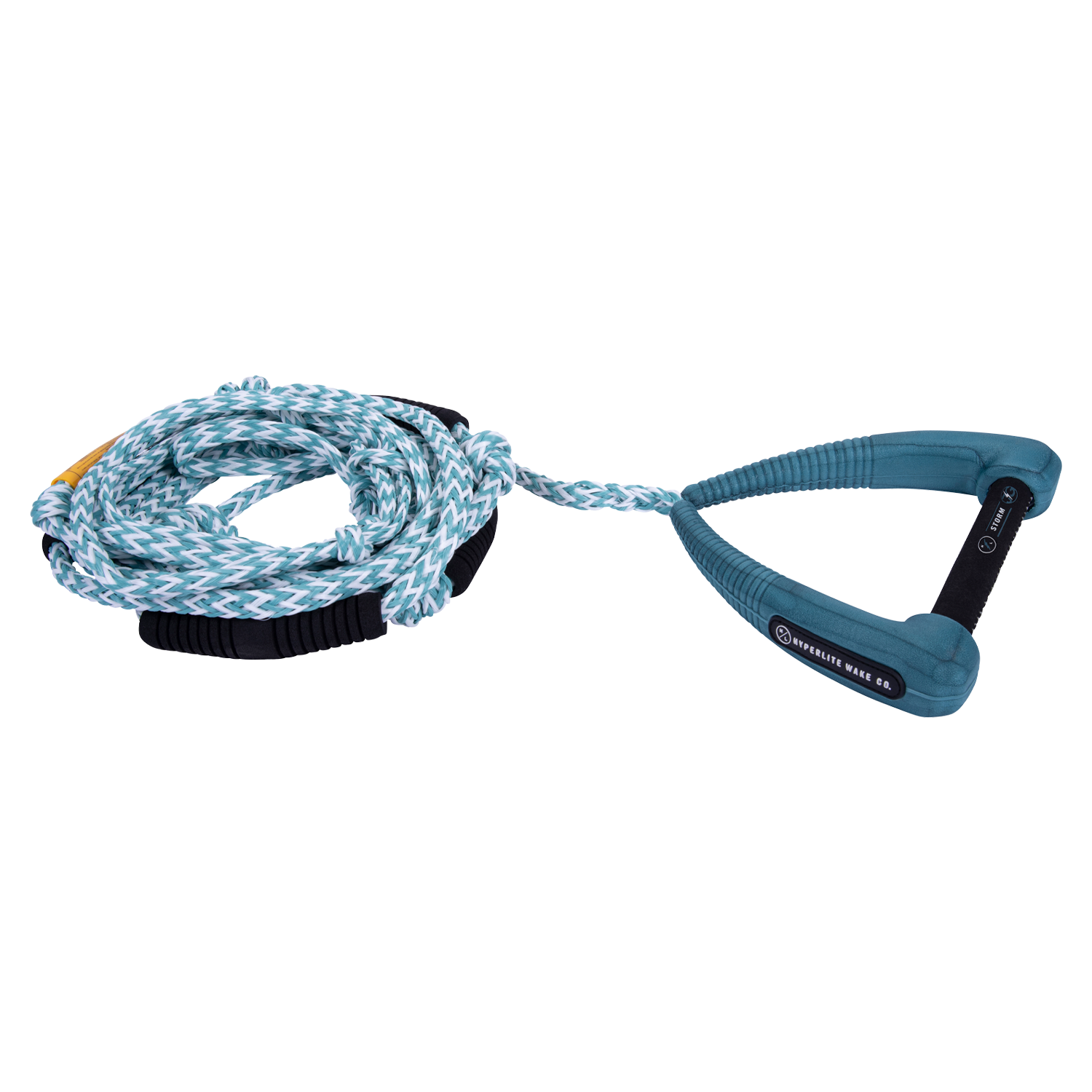 25 Storm Rope w/ Handle: blue/white braid, oversized foam endcaps, black ergonomic handles.