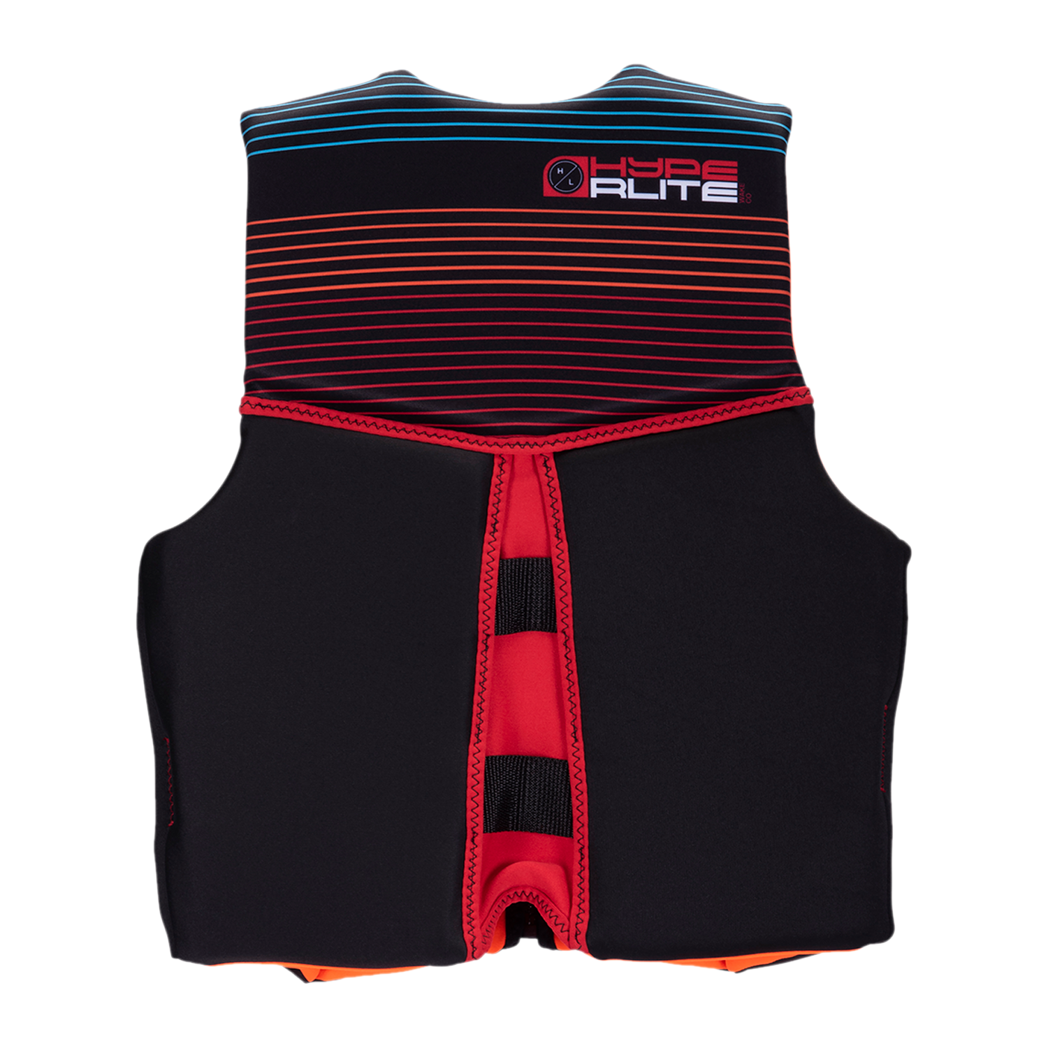 Product: Boys Youth Indy CGA Vest, black/red with colorful stripes for water safety.