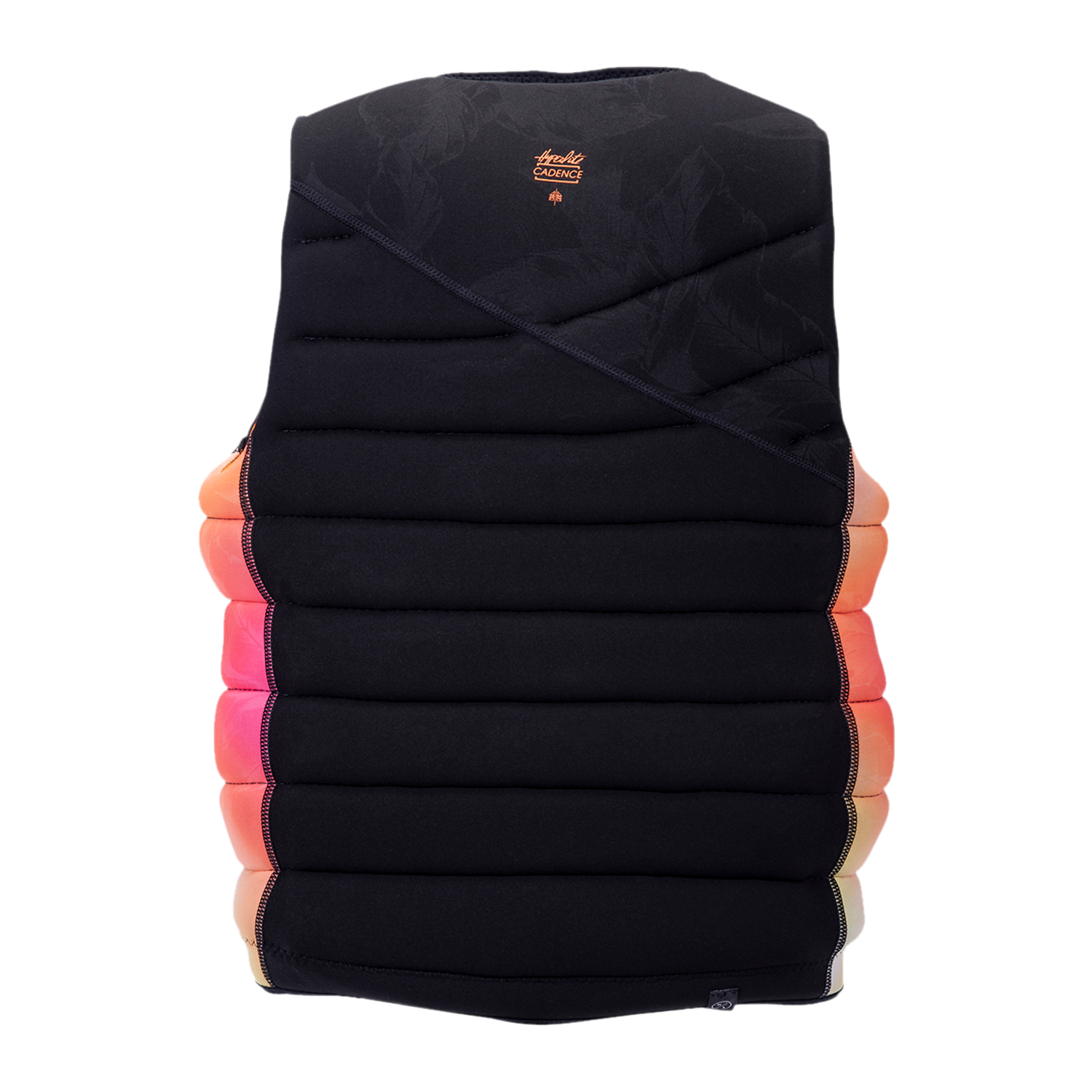 Cadence Jacket: Black vest with pink and orange gradient panels for maximum mobility.
