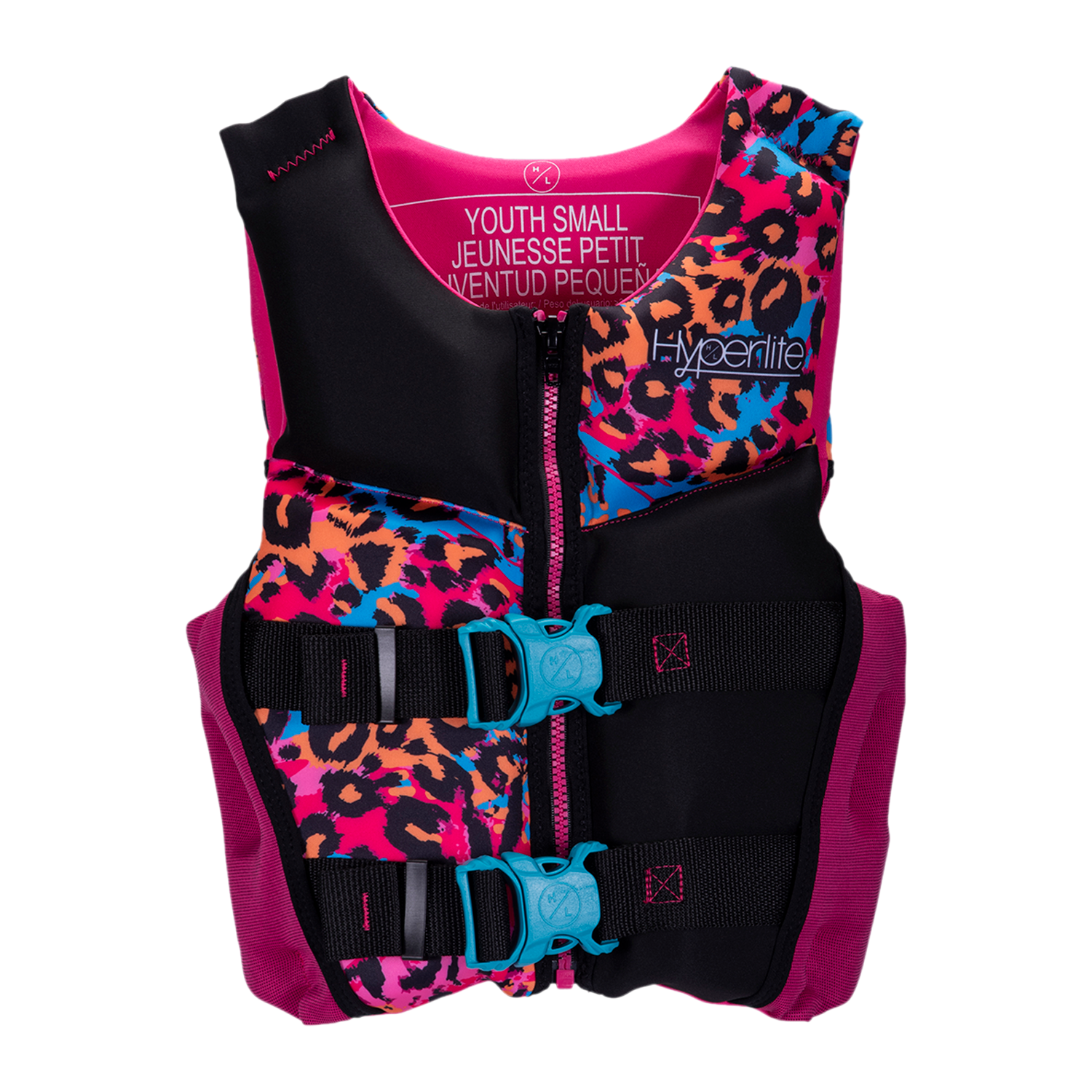 Girls Youth Indy Vest - Small with leopard print and pink, blue buckles.