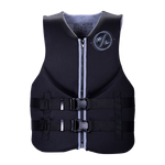 Mens Indy CGA Vest - Grey: Black, front zipper, buckle straps; vital water safety gear.