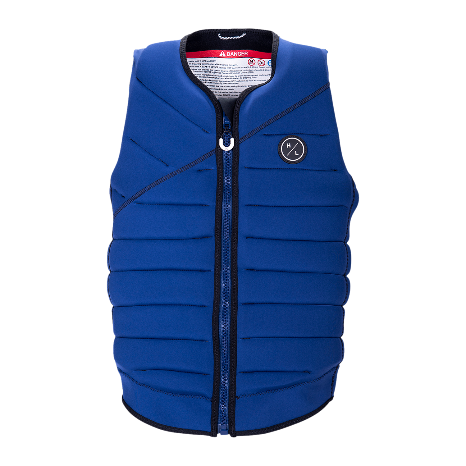 Ripsaw Jacket: Blue padded vest with front zipper, chest logo, impact protection for wakeboarders.