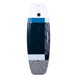 Motive Jr. 119cm wakeboard with blue, white, and black geometric design for beginners.