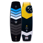 Top and base view of Murray Pro 139 wakeboard with yellow, blue, and black geometric design.