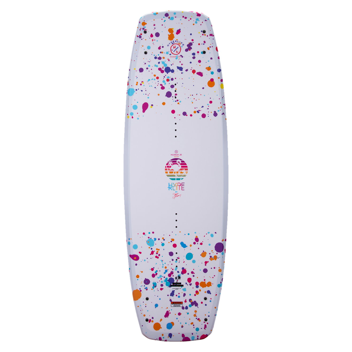 Murray Jr. Girls wakeboard: white with vibrant splatter paint and Variable Edge Design.