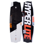 Top and base of asymmetric Hyperlite State Jr. wakeboards, 125cm, in black, white, and orange.