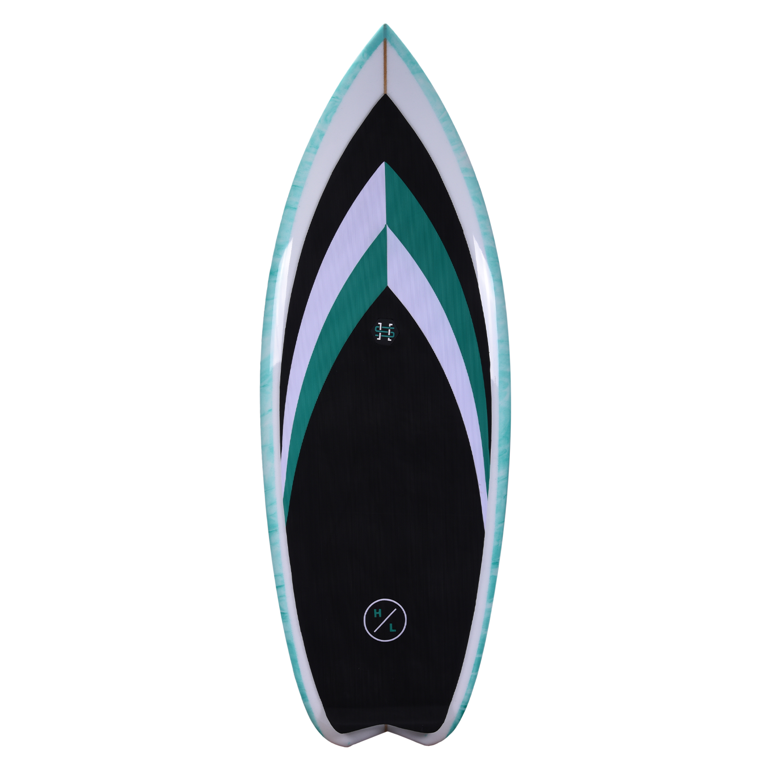 Frother 2.0: Black, turquoise, and white wakesurfer with chevron pattern.