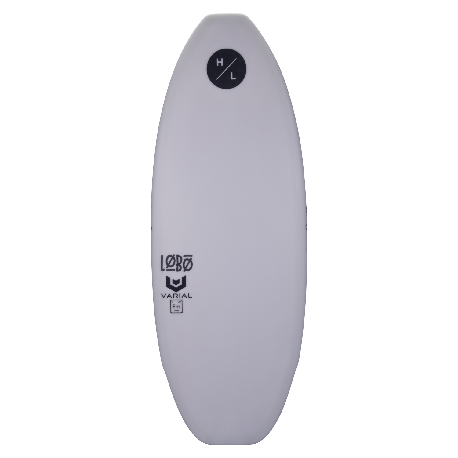 White Lobo 2024 wakeboard: HL, Lobo logos, twin fin design.