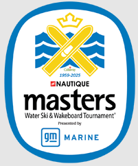 Masters Water Ski & Wakeboard Tournament logo with crossed skis, wave graphic, and GM Marine sponsor.