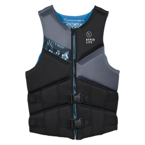 Front view of Logic - Men's CGA Vest Blue Hawaiian in black and gray with a floral panel and Hyperlite logo.