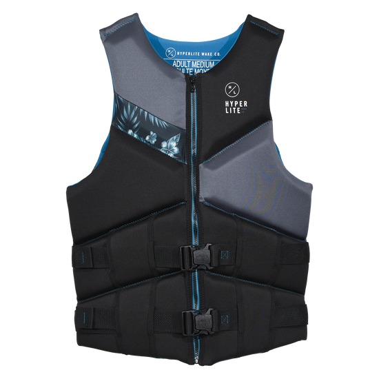 Front view of Logic - Men's CGA Vest Blue Hawaiian in black and gray with a floral panel and Hyperlite logo.